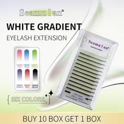 Seamulan Ombre Blue Purple Pink Green Purple Black Color Eyelash Extension Faux Mink Gradient White False Lashes Extension