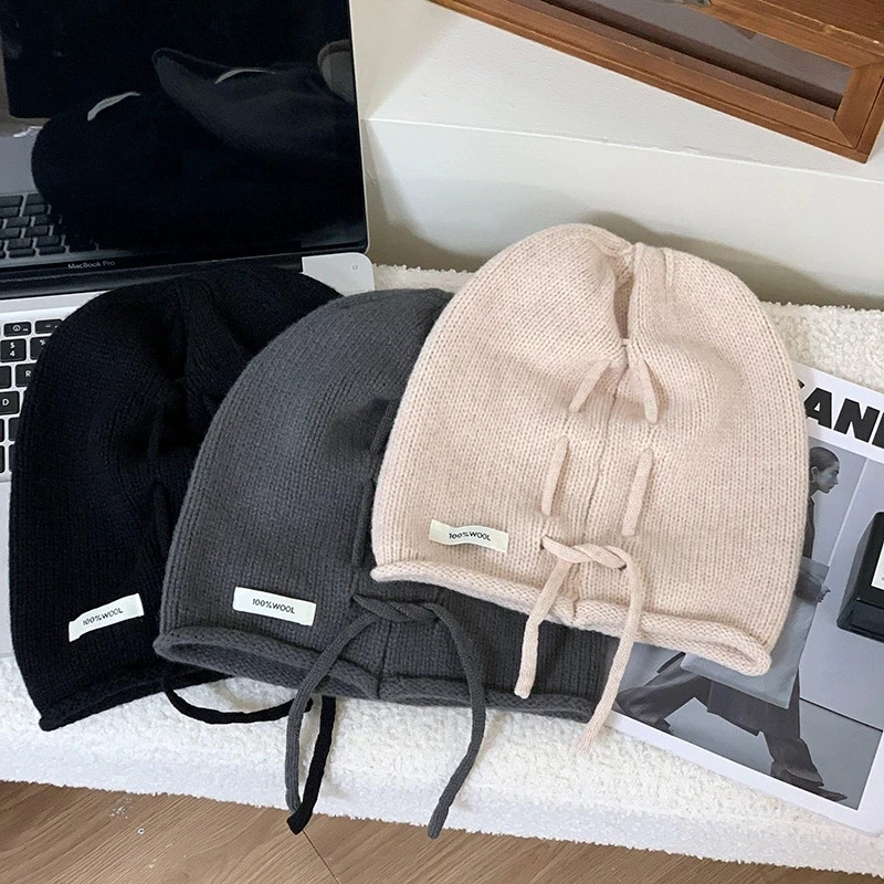 

Новые теплые вязаные шапки Skullies со свернутым краем, однотонная шапка-бини из 100% шерсти, пуловер с ворсом