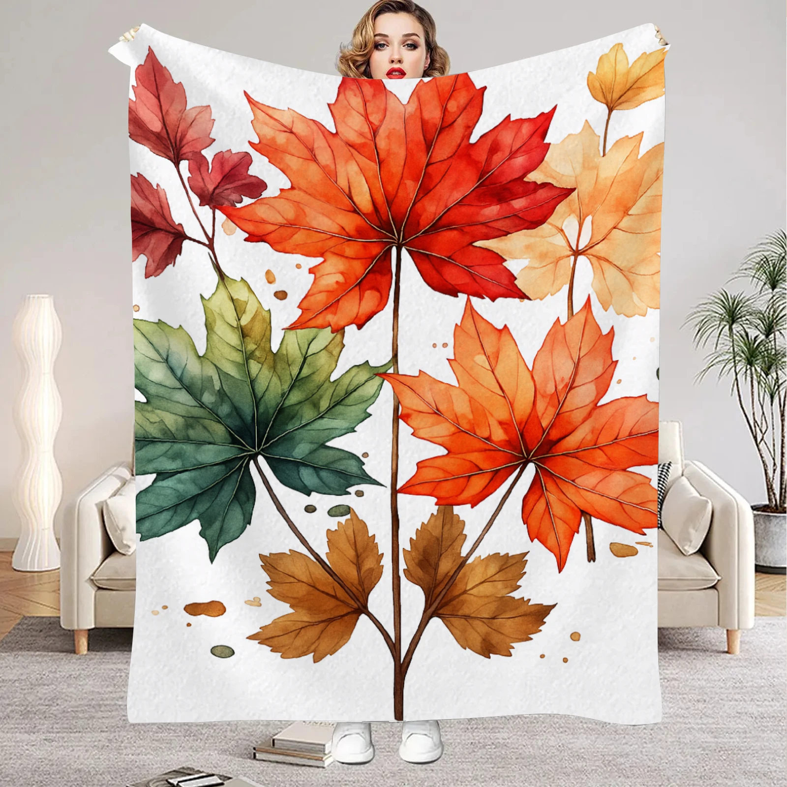 Christmas Blanket  Maple Leaf Pattern Suitable for Sofa Beds, Office Outdoor Applicable in All Seasons Comfortable and Warm