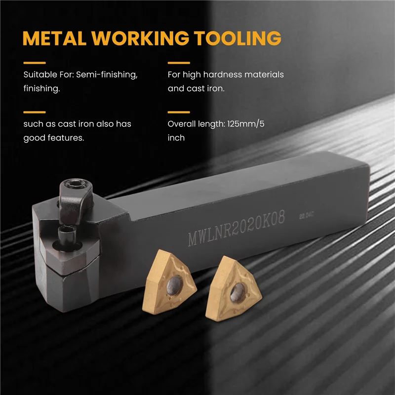 

【NEW】Set Of 20Mm Lathe Turning Tool Holder MWLNR2020K08 + 10 WNMG0804 Carbide Inserts