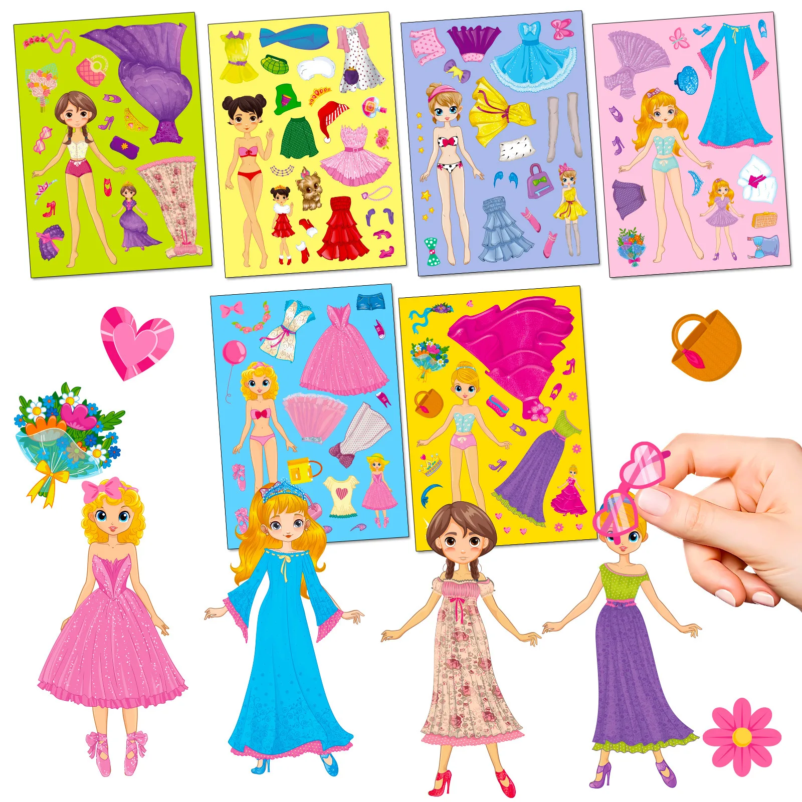 6Pcs Princess Dress-Up Stickers, DIY Make-a-Face Puzzle Stickers for Kids Party & Scrapbook Decor
