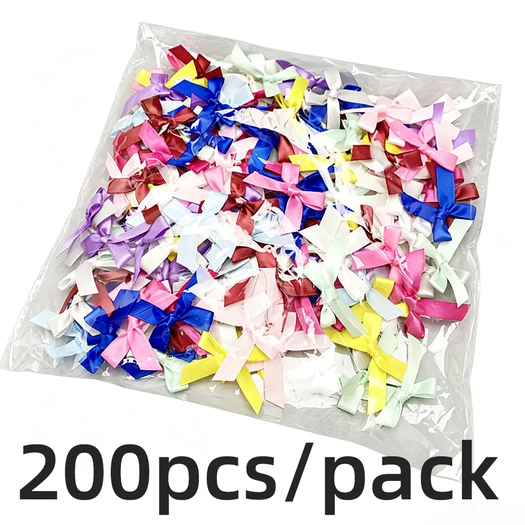 (200 Pcs) 4cm*4cm Fresh Pink Ribbon Bows Small Size Polyester Satin Ribbon Bow Flower DIY Craft Decoration