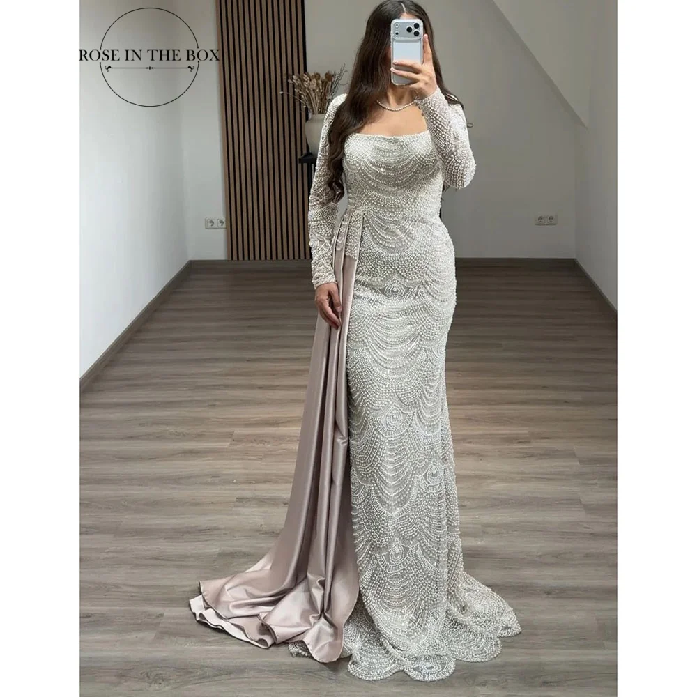 ROSEINTHEBOX Customize Square Neck Luxury Evening Dresses Lace Sequin Mermaid Prom Dress for Women Panel فساتين سهرة