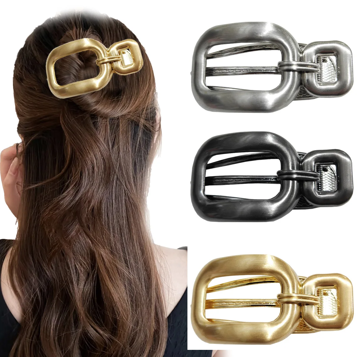 Vintage Metal Buckle Shape Hair Claw Hollow Rectangle Shark Clip Strong Hold Non Slip Hair Gripper Women Girls Trendy Daily Part