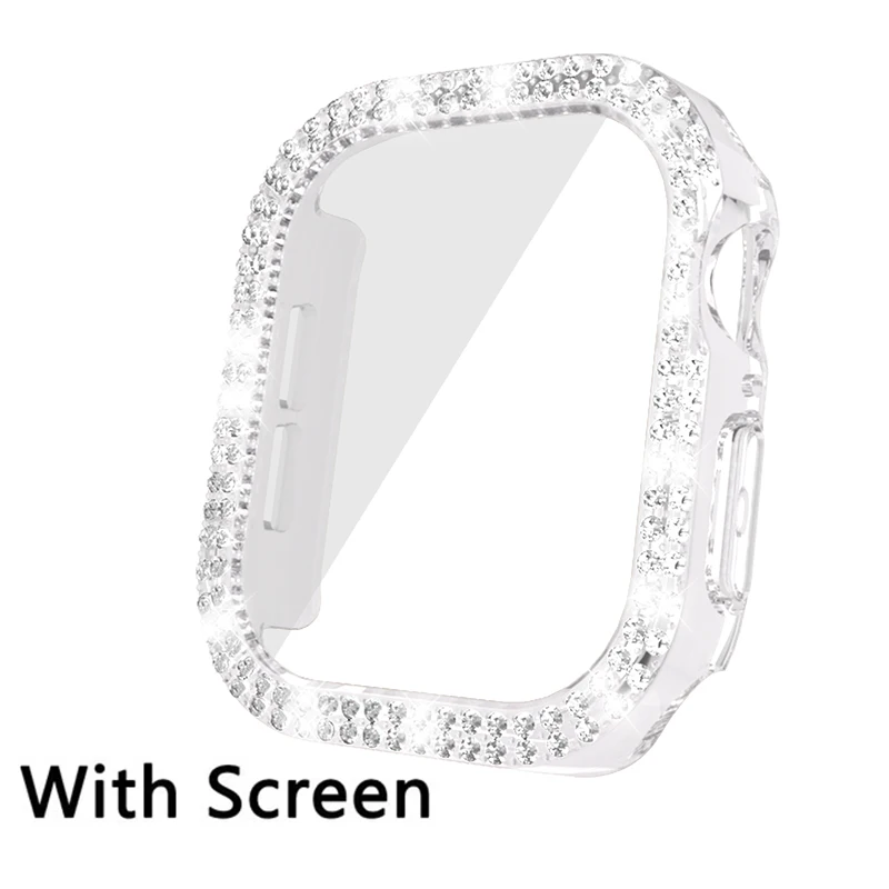 Bling Glass e Capa para Apple Watch, Diamond Case, Hard PC Bumper, Protetor de Tela, Série iWatch 10, 42mm, 46mm, 10 Acessórios