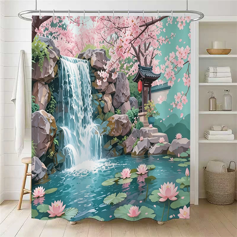 Interesting design patterns for bathroom decoration shower curtains, bathroom items with plastic hooks, home decor