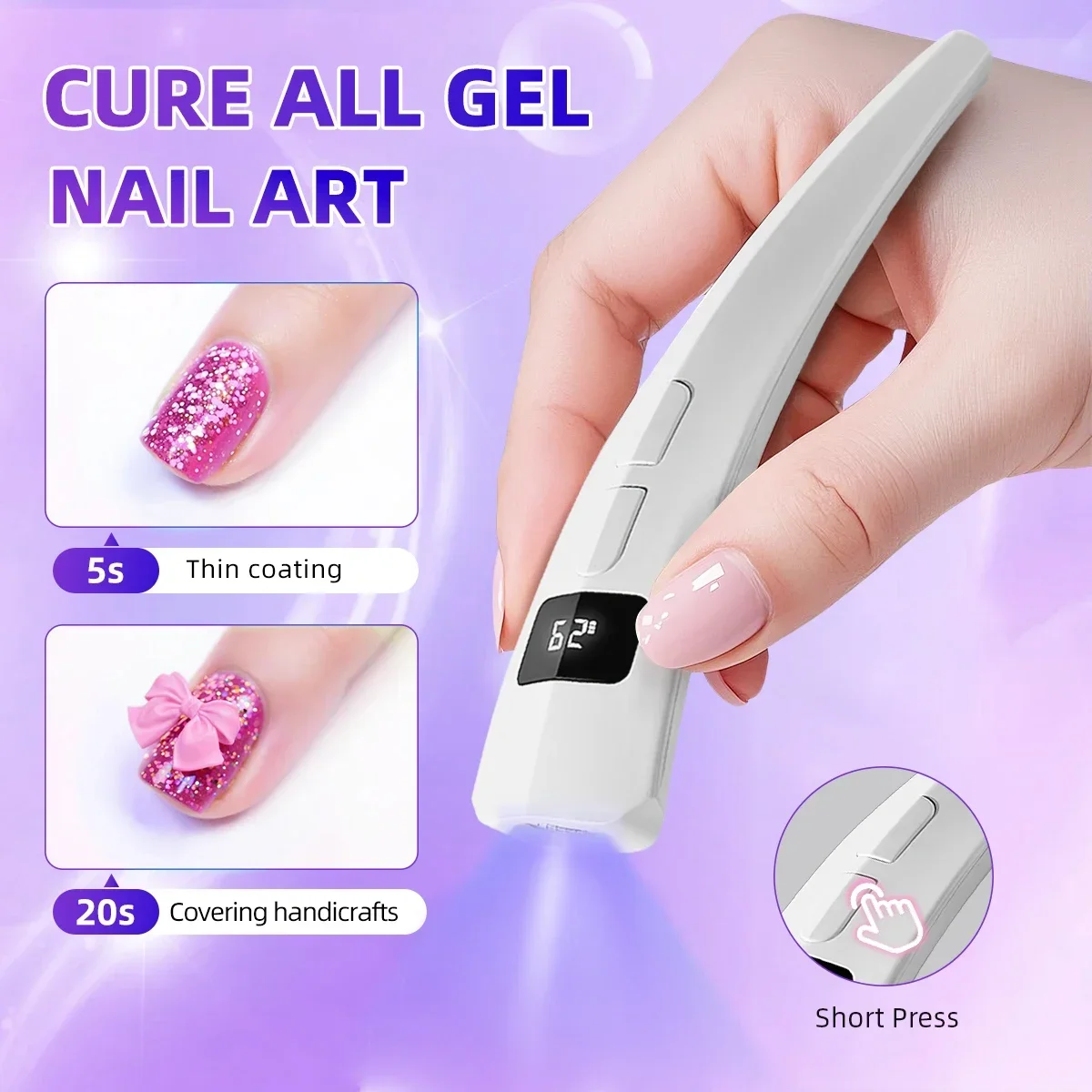 مصباح أظافر صغير مع شاشة LED ضوء الأشعة فوق البنفسجية الصغير المحمول لأظافر الجل مع شحن سريع ضوء الأشعة فوق البنفسجية الصغيرة