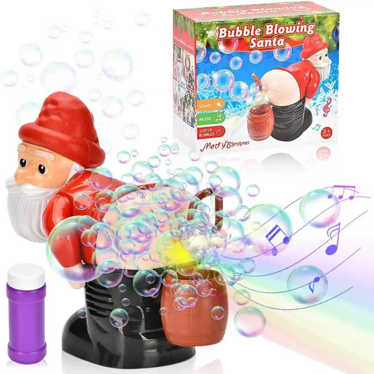 Christmas Fart Bubble Blower with Music & Light Electric Fart Santa Novelty Xmas Gift for Boys Girls