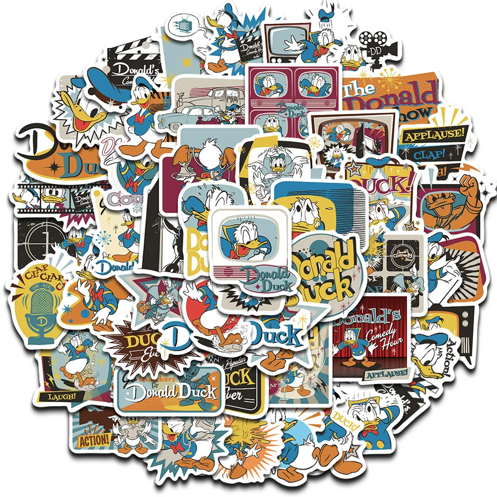 50 قطعة الوقت الكوميدي دونالد داك ملصقات الكمبيوتر المحمول الأمتعة سكرابوكينغ دراجة نارية DIY بها بنفسك القهوة الهاتف حقيبة الكمبيوتر الكتابة على الجدران الشارات