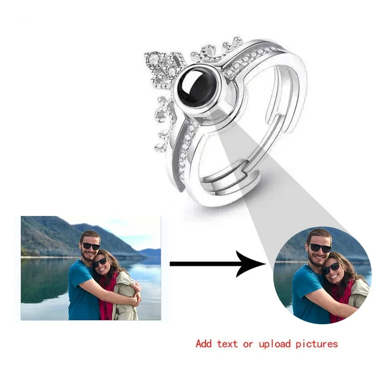 Custom Photo Ring Personalized Projection Ring I Love You Ring 100 Languages Promise Crown Shaped Rings Gift for Women Lover