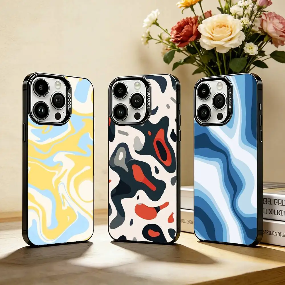 

Fluid Abstract Lines Art Phone Case For iPhone 17,16,15,14,13,12,Pro MAX Black Matte Shockproof Cover
