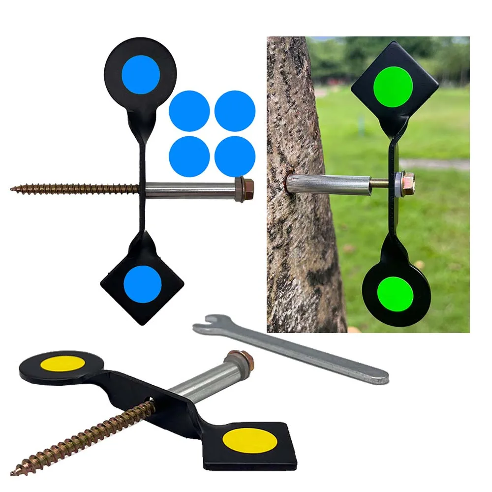 Hunting and Shooting Steel Plinking Spinner Target Three Colors Option Yellow Blue Green Stickers Simple Pack Slingshot Airgun