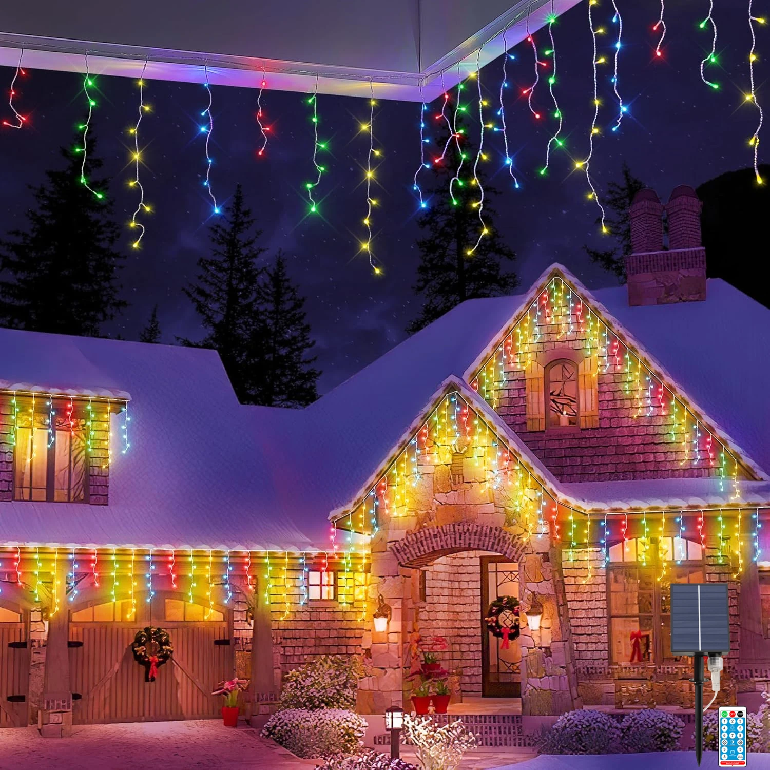 10m Solar Curtain Icicle lights Outdoor Eaves Decor String Lights whith remote control Garden Party Yard Christmas Decoration