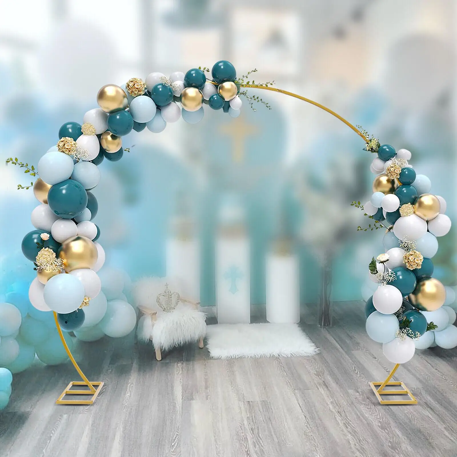 Round Metal Wreath Arch Backdrop Stand Wedding Party Venue Decoration Steel Pipe Gold Reusable