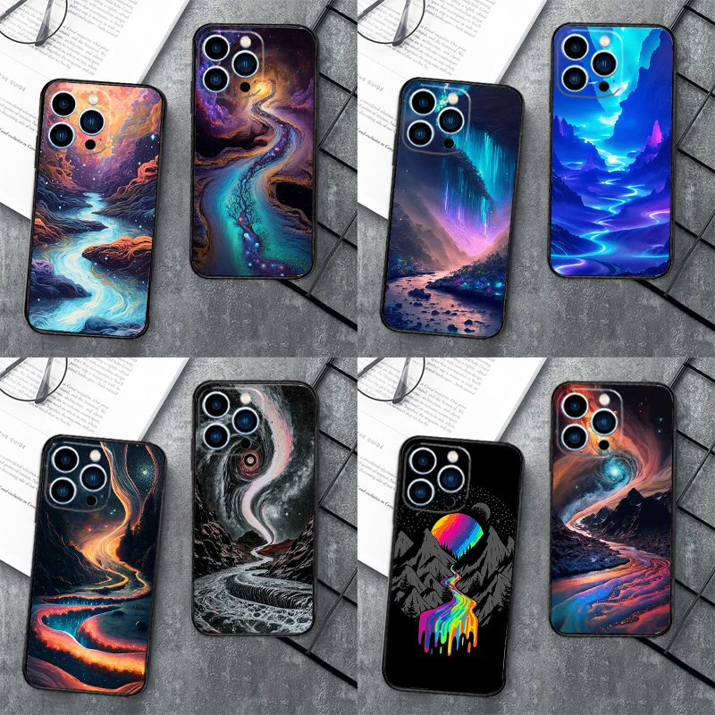 Custodia per telefono Cosmic River per iPhone 16 14 13 12 11 15 Pro Max 13 12 mini XR 15 16 Plus 16e Cover Coque