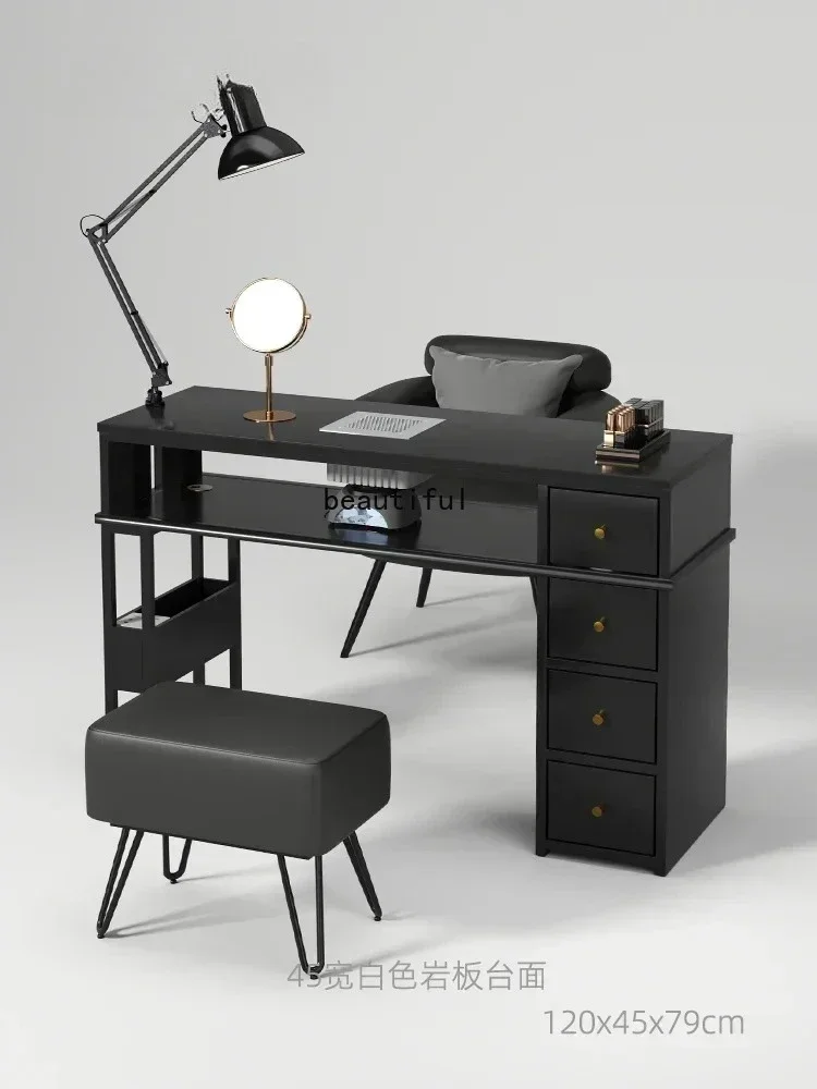 Y Manicure Stone Plate Large Console Vacuum Cleaner Manicure Table Black Nail  Table and Chair Suit