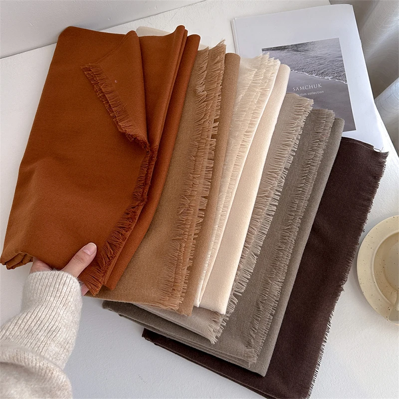 Luxury Winter Cashmere Scarf Women Solid Handkerchief Warm Pashmina Female Shawl Tassel Wrap Soft Pareo Bufanda Scarves Stole view 5