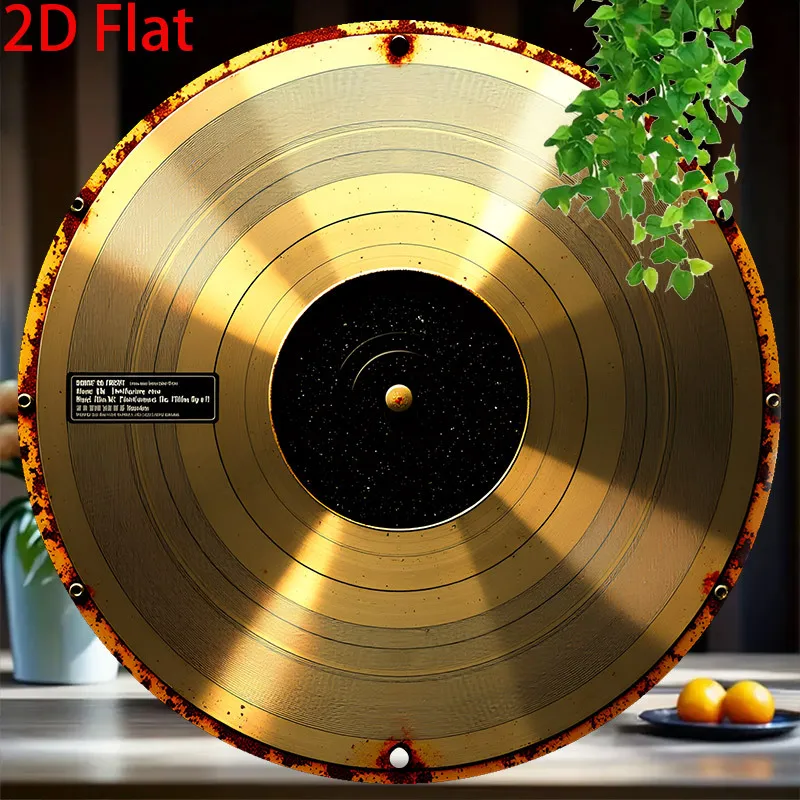 2D Flat - 2D Graphic Design, a Vintage Music Wall Decoration - an 8-Inch Round Record Platter Featuring a Black And Golden Spira