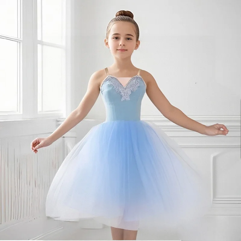Costume de Ballet Giselle romantique pour filles, longue robe en Tulle veloutée avec manches bouffantes, tenue de ballerine de chœur aux couleurs pastel