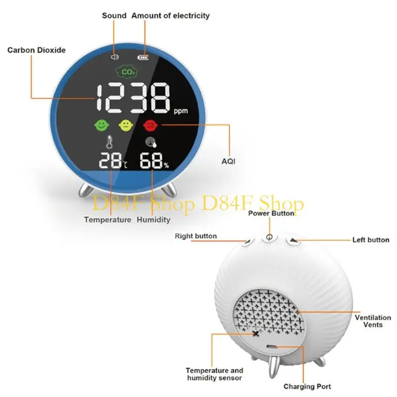 Testeur multifonction qualité l'air D84F, température l'humidité du CO2, affichage LED pour