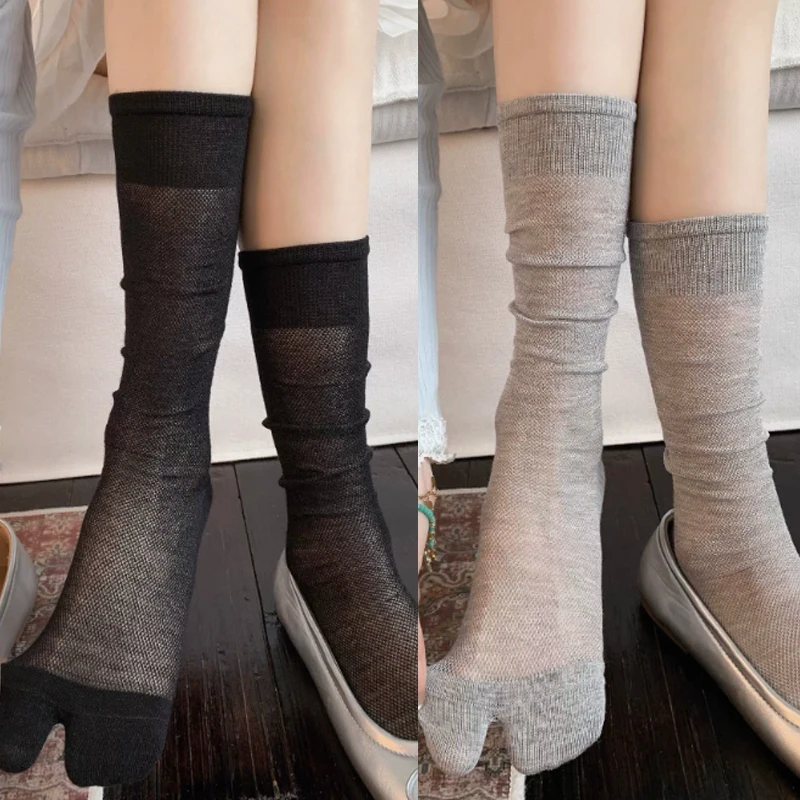 Soft Breathable Split Toe Sock Combed Solid Color Women Tabi Socks Summer Thin Japanese Fashion Casual Cotton Two-Toed Long Sock