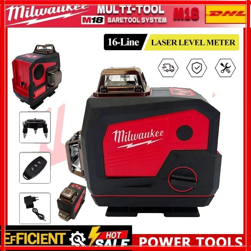 

Milwaukee 16 Lines Laser Level Meter Horn Function 360° Vertical And Horizontal Cross Green Light Self-Leveling Tool