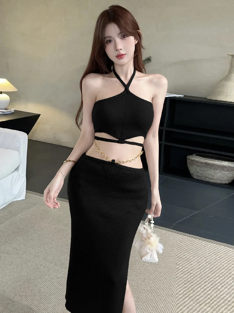 

Сексуальный вязаный топ и юбка, комплект из двух предметов, модный комплект для похудения с колючками и юбкой для молодых женщин