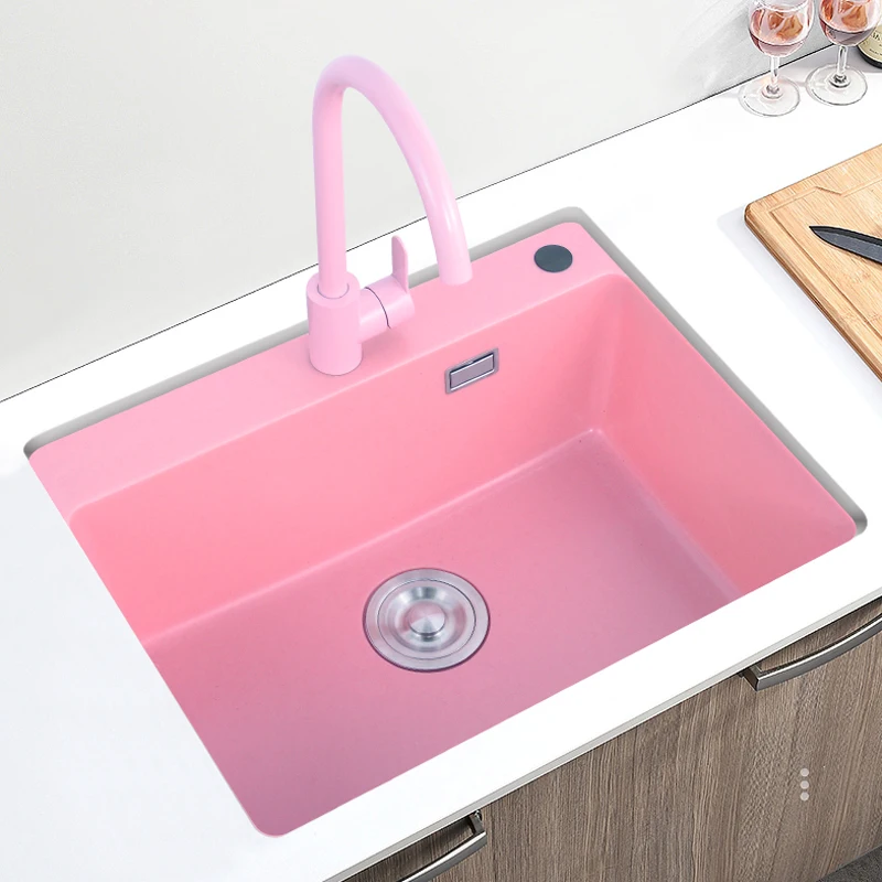 German light pink quartz large single slot bar basin, island basin, kitchen countertop, colorful sink, small vegetable basin