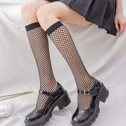 Mesh Fishnet Stockings Women JK Lolita Sweet Girls Black White Long Socks Japanese Style Hollow Out Mesh Knee Socks Stockings