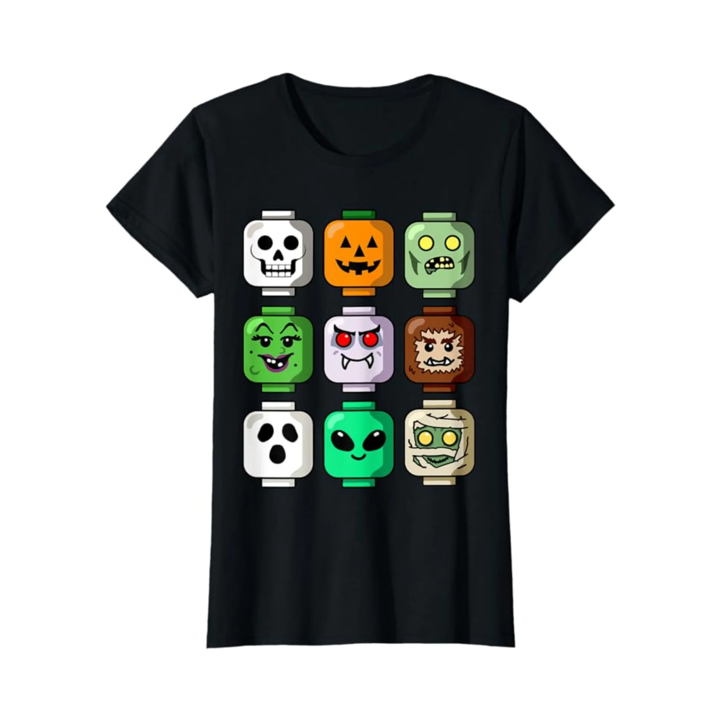 

Halloween Building Brick Head Pumpkin Ghost Zombie Boys T-Shirt 100% Cotton 2024 New T-Shirt Short Sleeve Fall Tee Top 01232