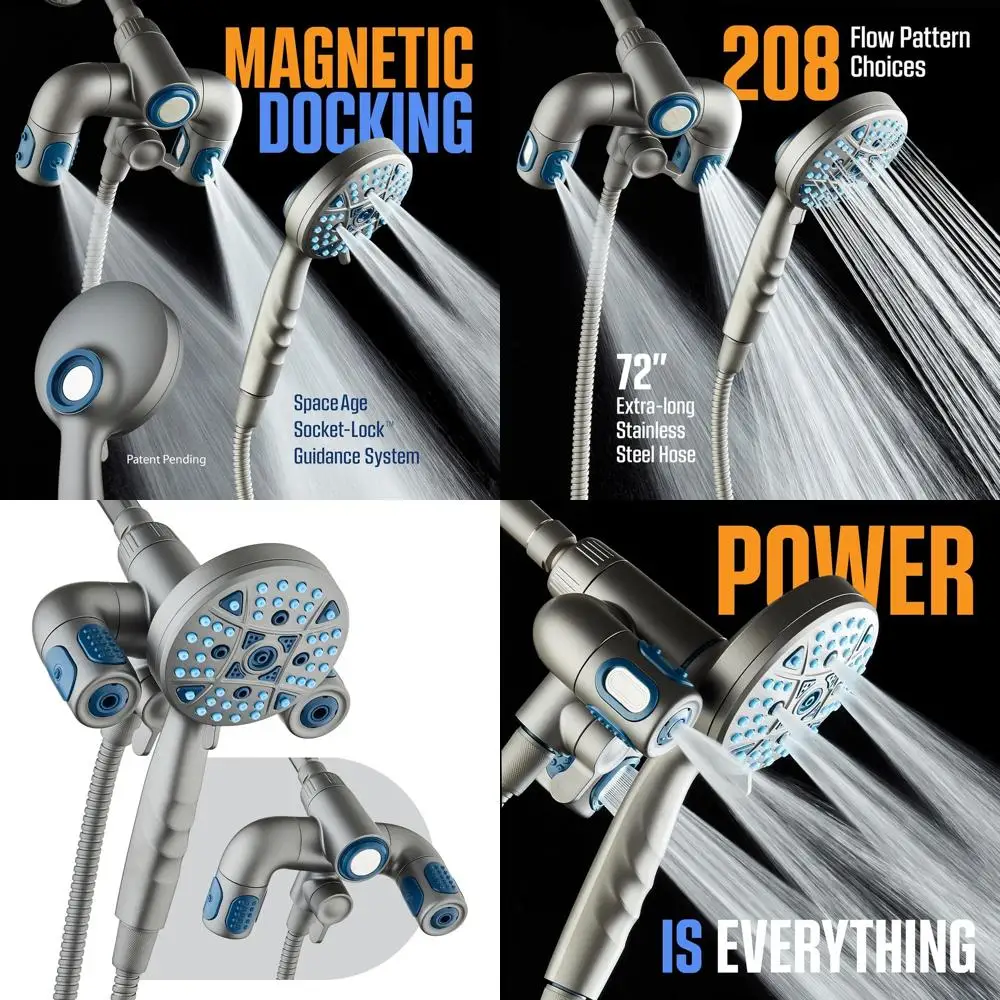 

Premium Multi-Zone 208 Setting Shower & Handheld 3-Way System with Magnetic Dock, Stay-Clean Jets, 6ft Metal Hose, Graphite Fini