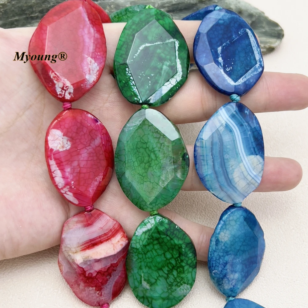 Large Faceted Multicolor Natural Agates Stone Slice Pendant Beads For DIY Jewelry Making MY230833