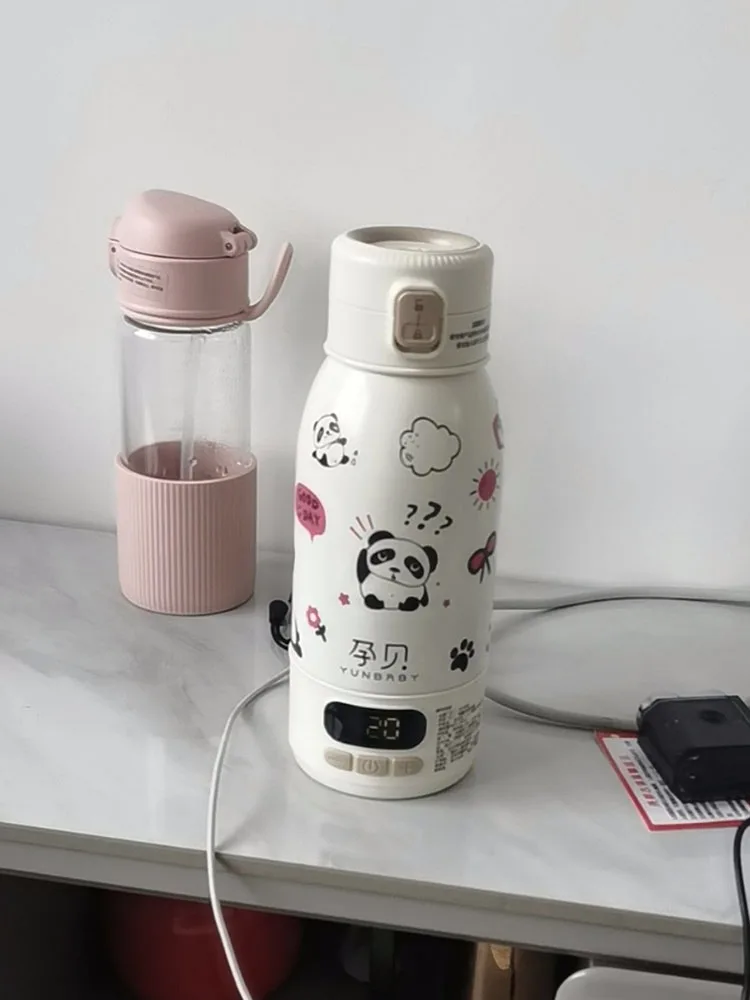 500ML Panda Print Wireless Portable Electric Kettle Heating Cup Auto Shut-off Fast Heating 35-55 ℃ Type C Charging LED Display