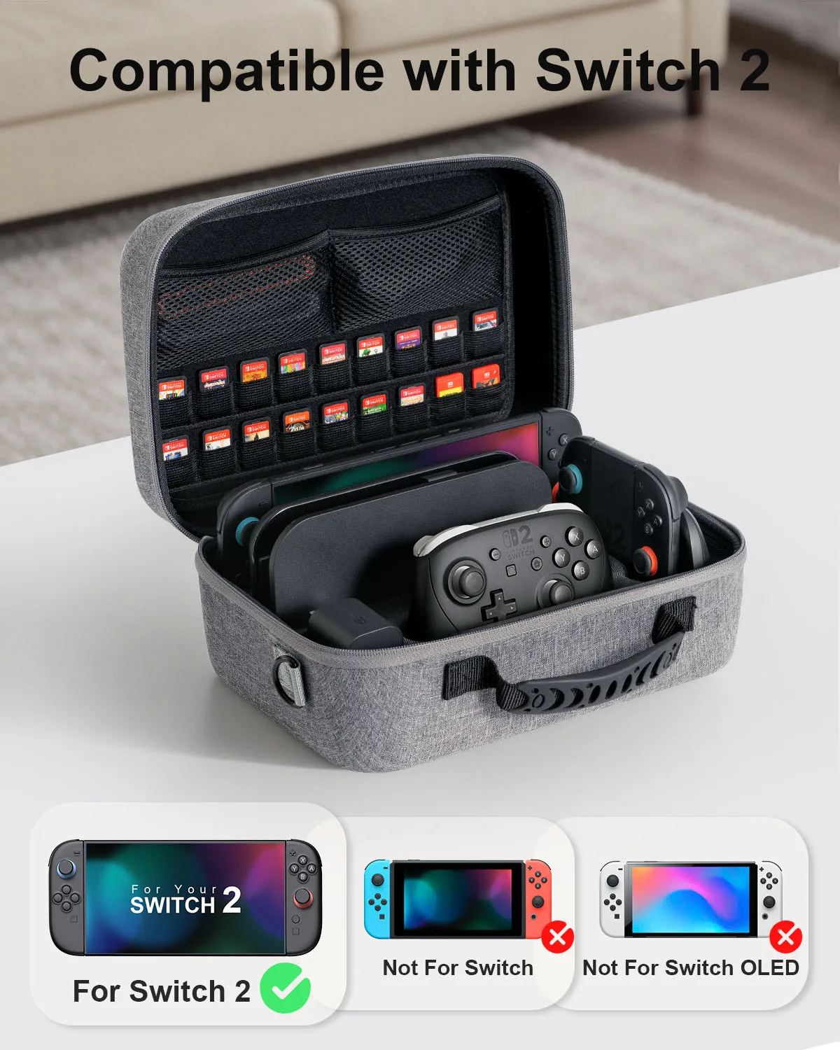 Carrying Case for Nintendo Switch 2,Hard Shell Portable Travel Carry Bag for Switch 2, 18 Game Cards and Pro Controller
