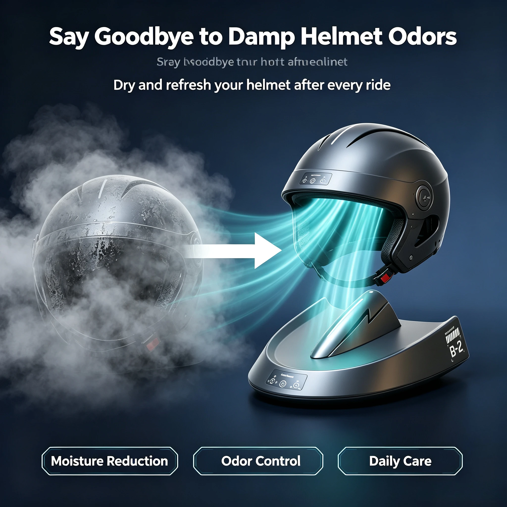 Smart Motorcycle Helmet Dryer Features Sterilization Dust Removal Functions Temperature Control Ambient Lighting