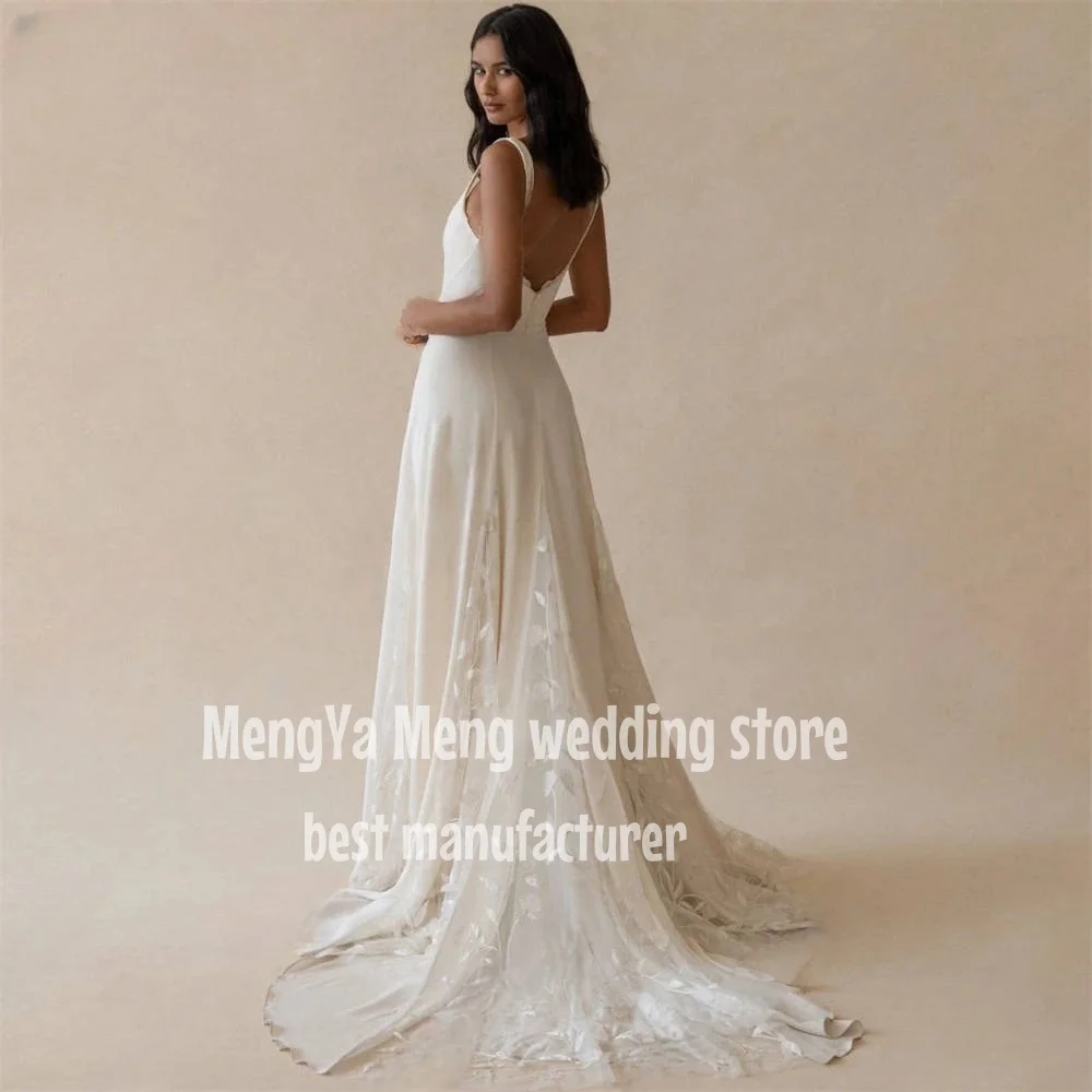 ZHUISHU 2025 Ivory Wedding Dress Soft Satin Square Neck Beach Bride Dress Train Elegant Wedding Boho Bridal Gowns Customization