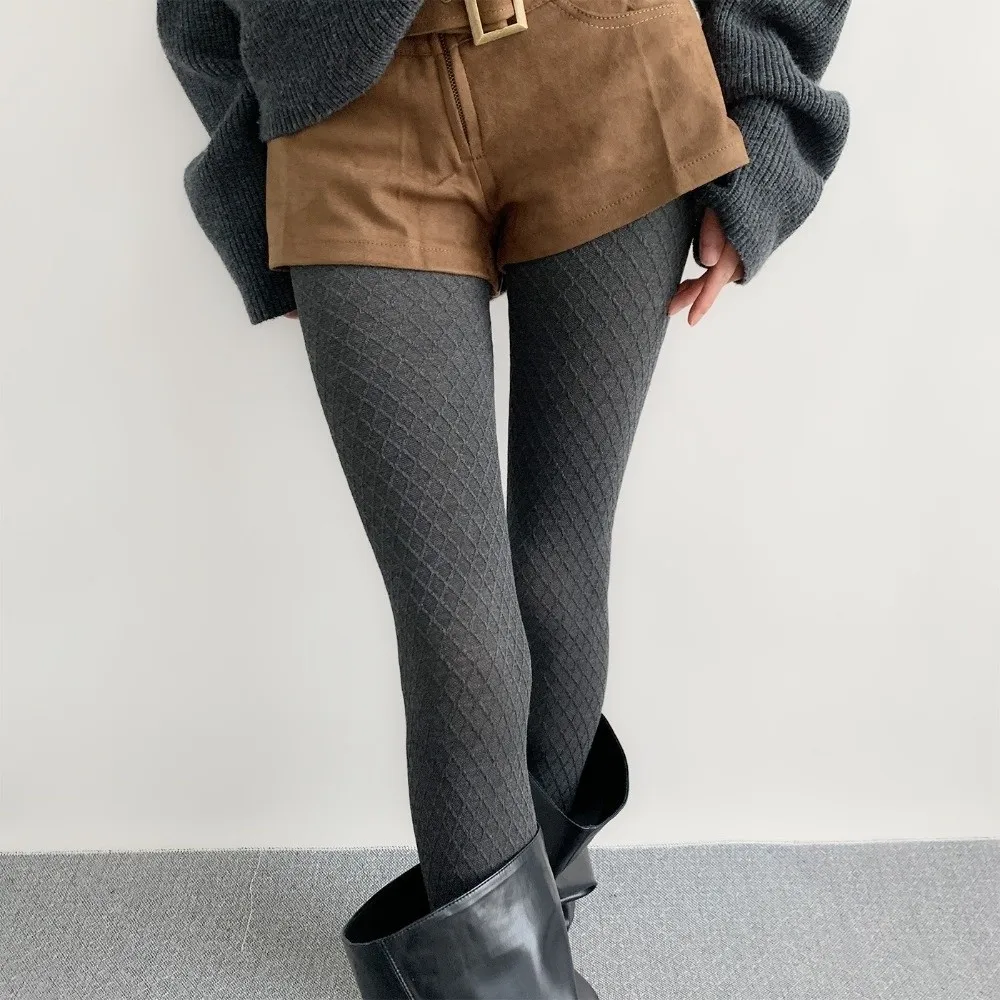 

Trendy High Waist Grid Tights Elastic Warm Pantyhose Slim Vintage Y2K Tights Winter Spring for Women