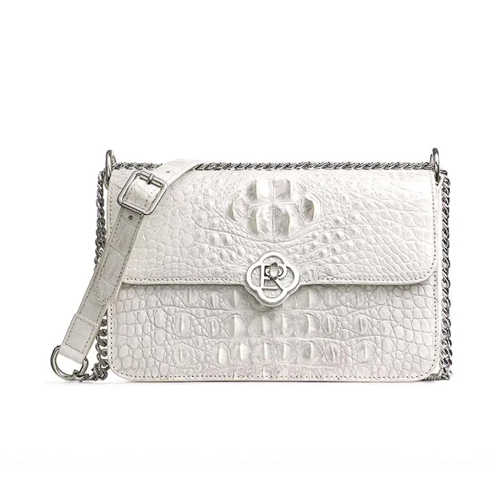 

ouluoer Thailand crocodile Female bag Single shoulder bag women flap Inclined shoulder bag Little bread Himalayan White
