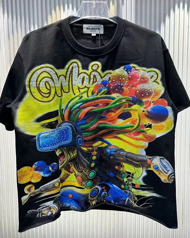 Trendy MAJESTIK T-shirt Men Women Street White Splash ink graffiti