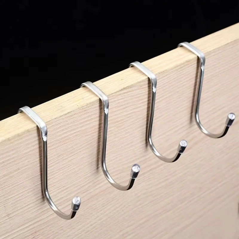 

304stainless steel hooked punching doubleS-shaped hook kitchen bathroom cabinet door back style clothes hats towels storage rack