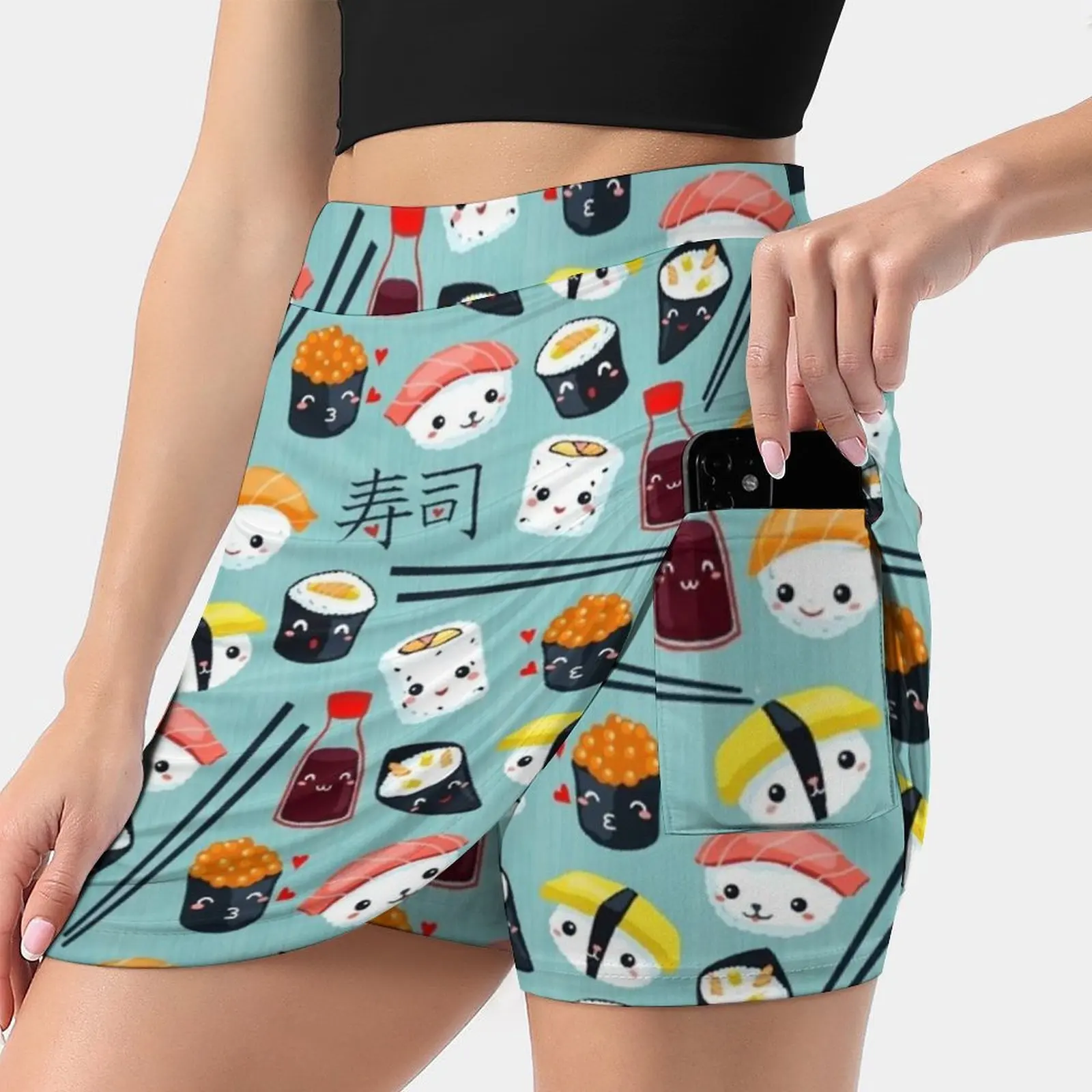 Kawaii Sushi In Blue Skirts Woman Fashion 2022 Pant Skirt Mini Skirts Office Short Skirt Kawaii Sushi Japan Iapanese Nippon