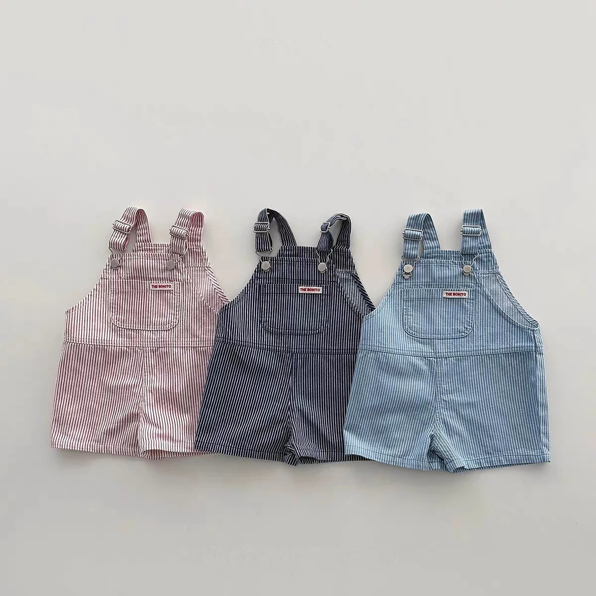 

2026 Summer New Children Striped Overalls For Boys Girls Strap Shorts Baby Casual Pants Cute Toddler Overalls Kids Clothes