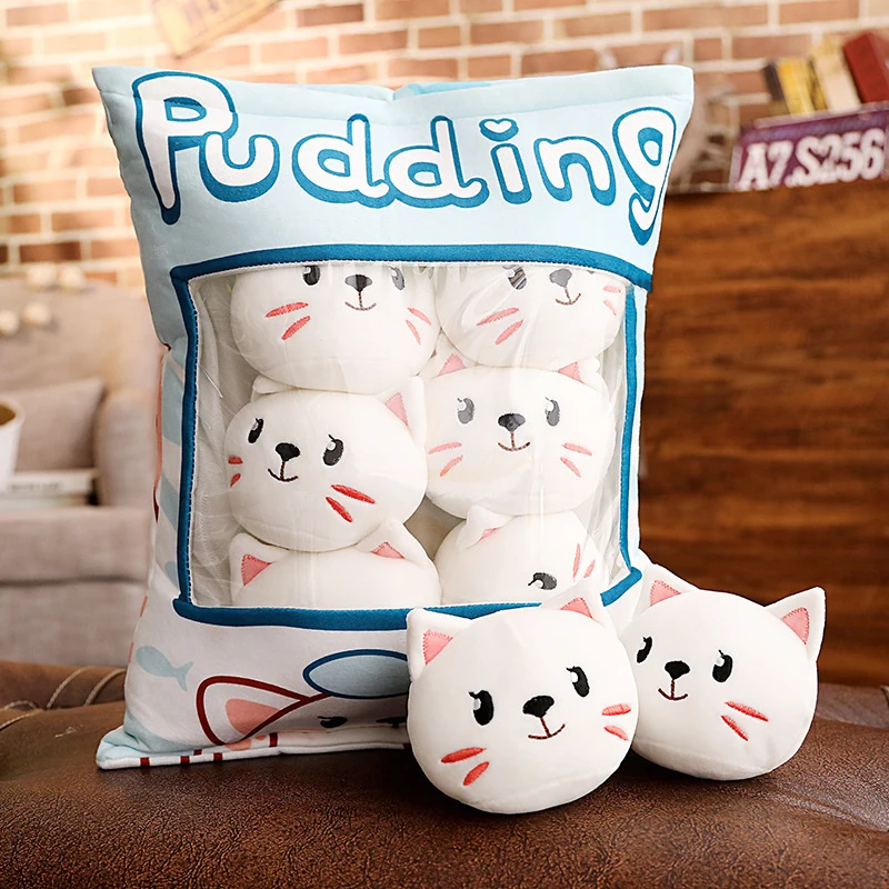 Cute Pudding Snack Pillow, Plush Toy, Decorative, Removable Kitty Cat Dolls, Creative Toy Gifts for Teenagers, Girls, Children