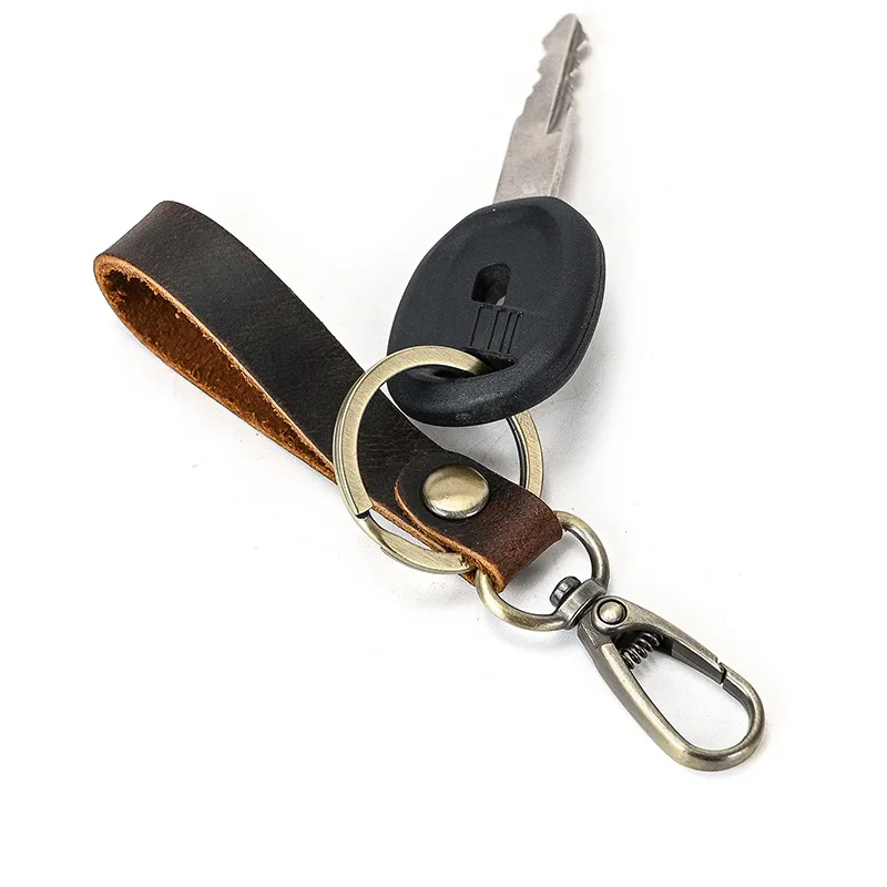 Vintage Brown Cowhide Car Keychain for Women Personality Leather Keyring Short Oil Corium Wristband Key Chains Lanyard Wholesale