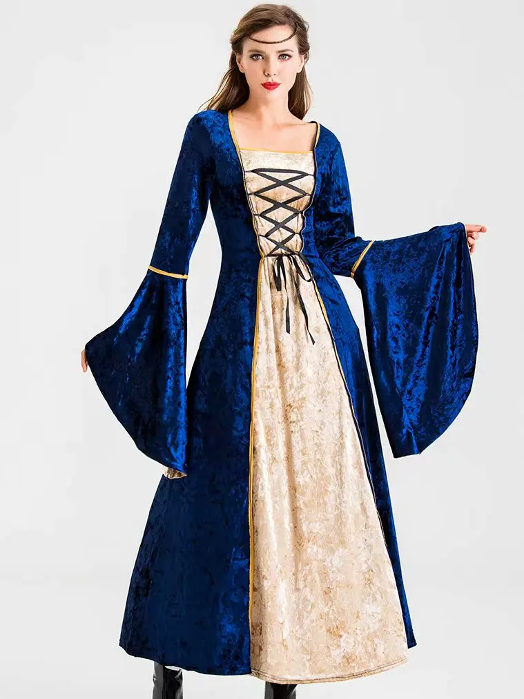 الرجعية المخملية تنورة طويلة لoween القرون الوسطى المحكمة زي جرس Sve زائد حجم المرأة العرقية المرحلة زي ثوب