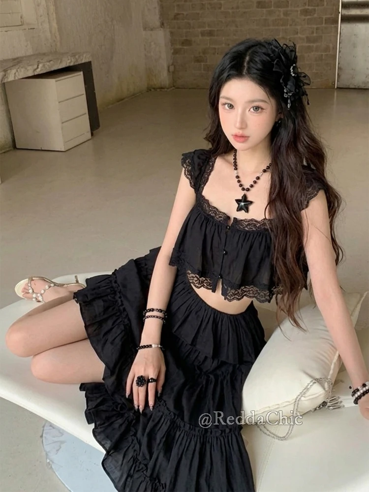 REDDACHiC Women Ruffled Top Skirt Matching Set Beach Romantic Swing Elastic Waist Maxi Skirt Fly Sleeve Crop Top Holiday Clothes view 6