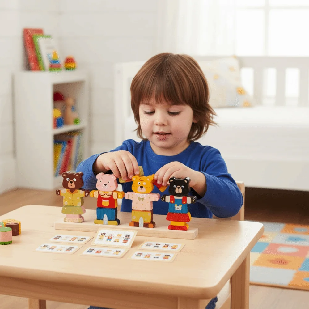 Creative Children's Color Sorting Colorful Interactive Wooden Stacking Block Bear Shaped Shape Matching