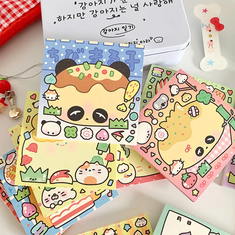 2pcs Kawaii Loose-Leaf Sticker Notebook with 50pages Ins Style Cartoon Memo for Girls Portable Word Book Pad School Stationery