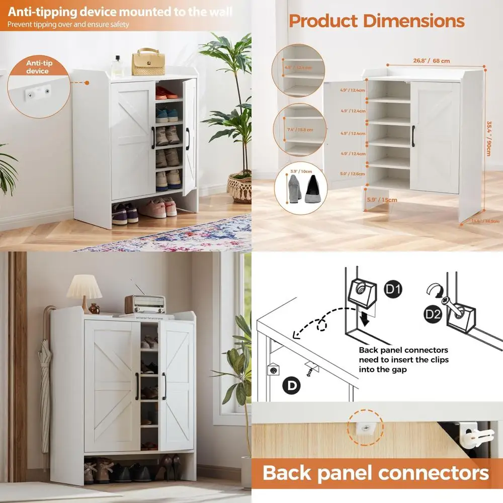 

Современный 5-ярусный деревянный шкаф для обуви с дверцами, регулируемое хранилище для прихожей, прихожей и спальни