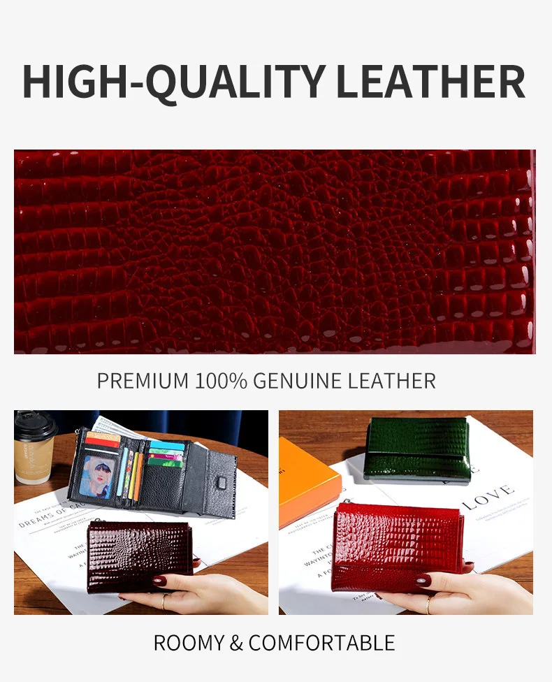 Damen-Lederbrieftasche mit RFID-Schutz, mehrere Kartenfächer, kurze Magnetverschluss-Geldbörse aus Rindsleder, kleine Retro-Geldbörse für Bargeld und Münzen, Damen-Geldklammer – Detail 1